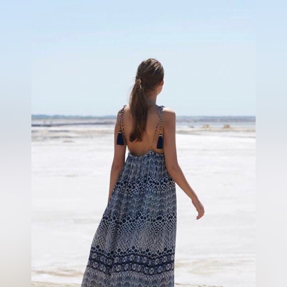 STAR MELA boho Agni print maxi dress w/adj tassel shoulder ties RE $320 M 🎉SALE - Picture 14 of 16